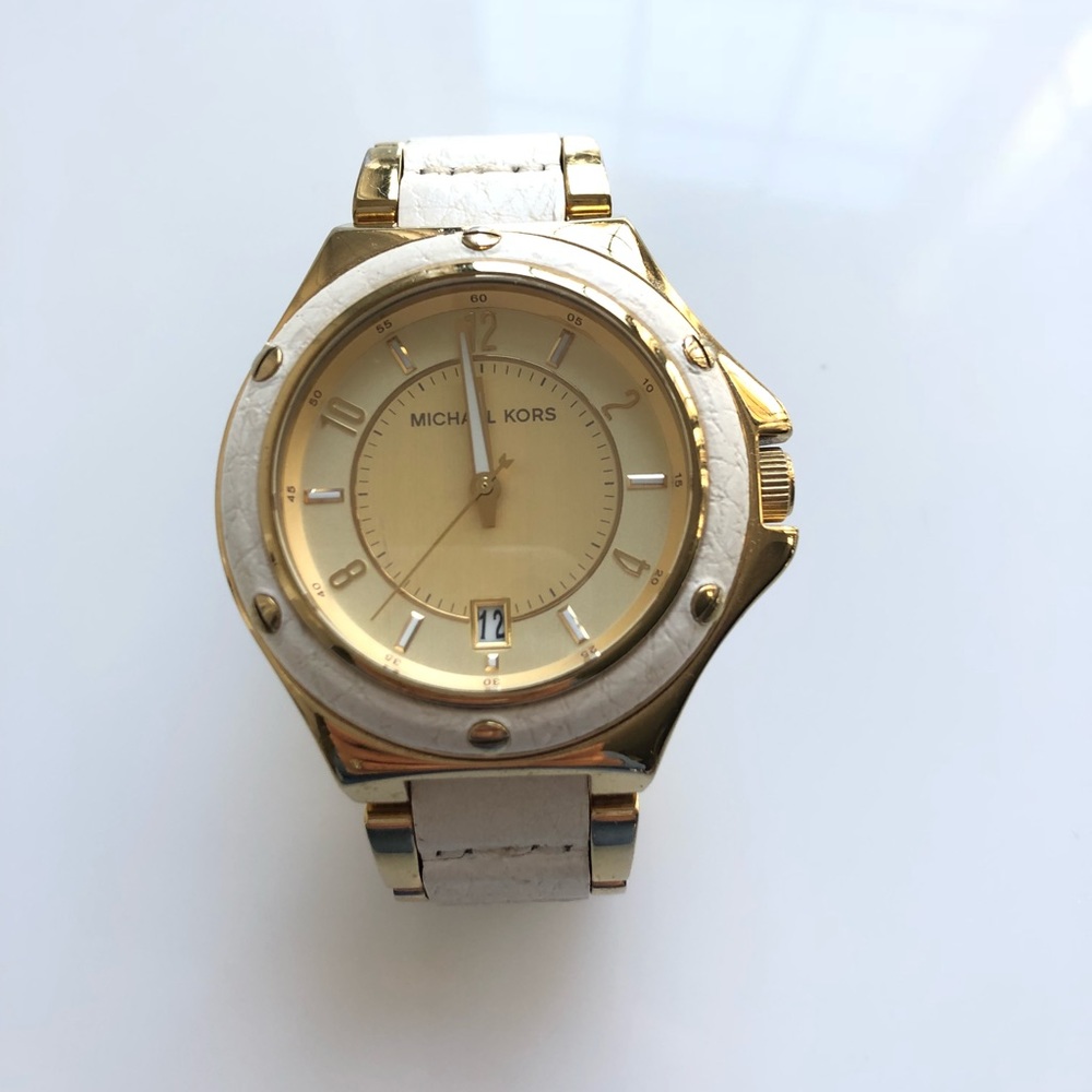 White leather and gold Michael Kors Watch
